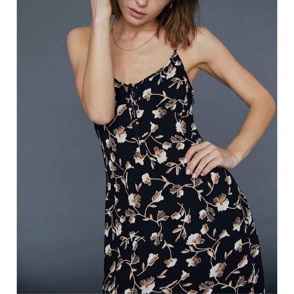 Saltwater Luxe Sustainable Eco Tank Tie Neck Dress in‎ Black Brown Floral - Picture 12 of 12